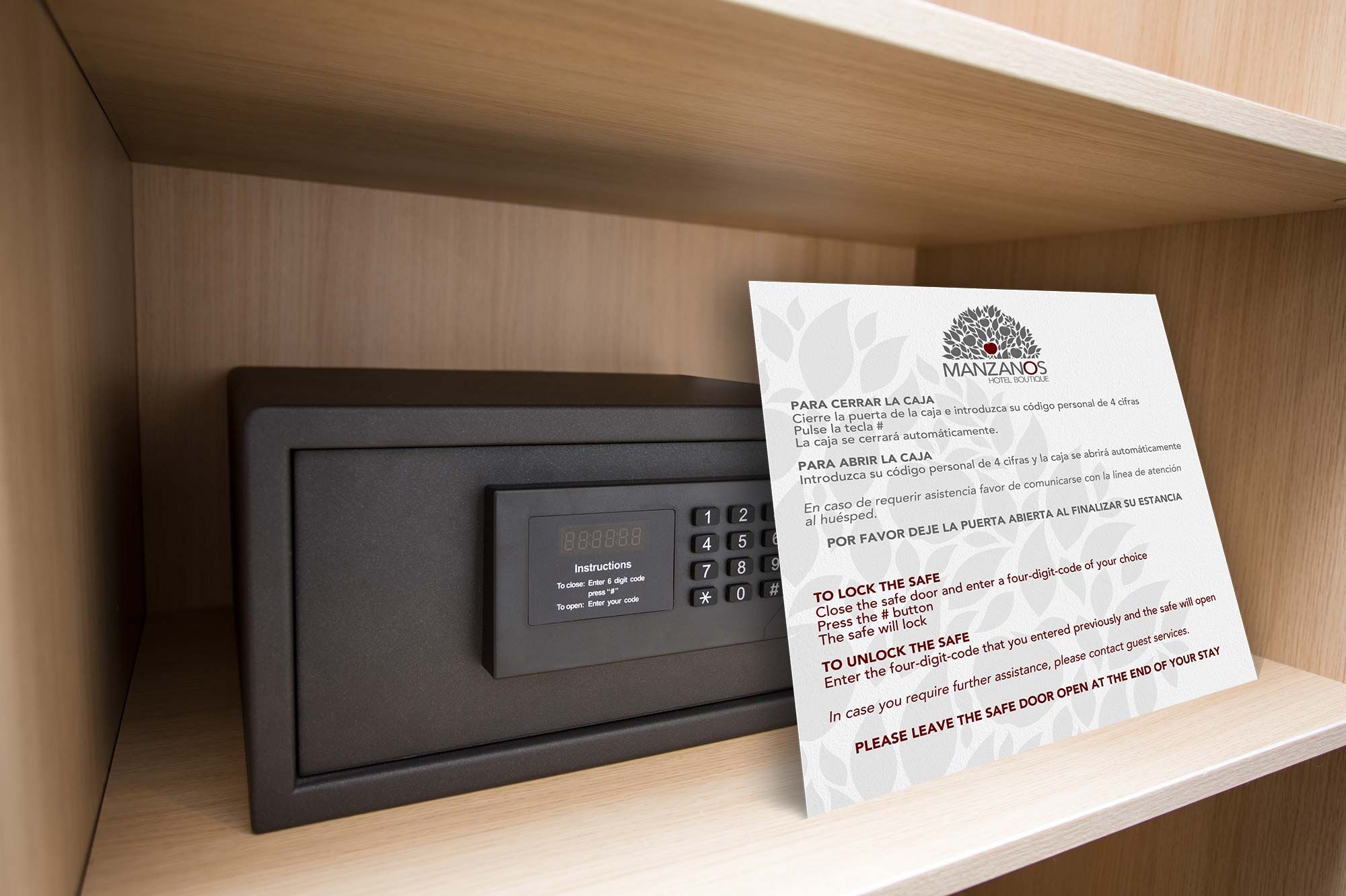 Hotel Manzanos - Room Safe Instructions (Bilingual)